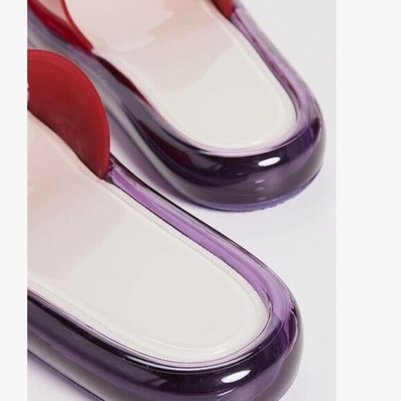 Tory Burch Bubble Jelly Slides- Bright Red/ Grape Purple - Picture 4 of 11